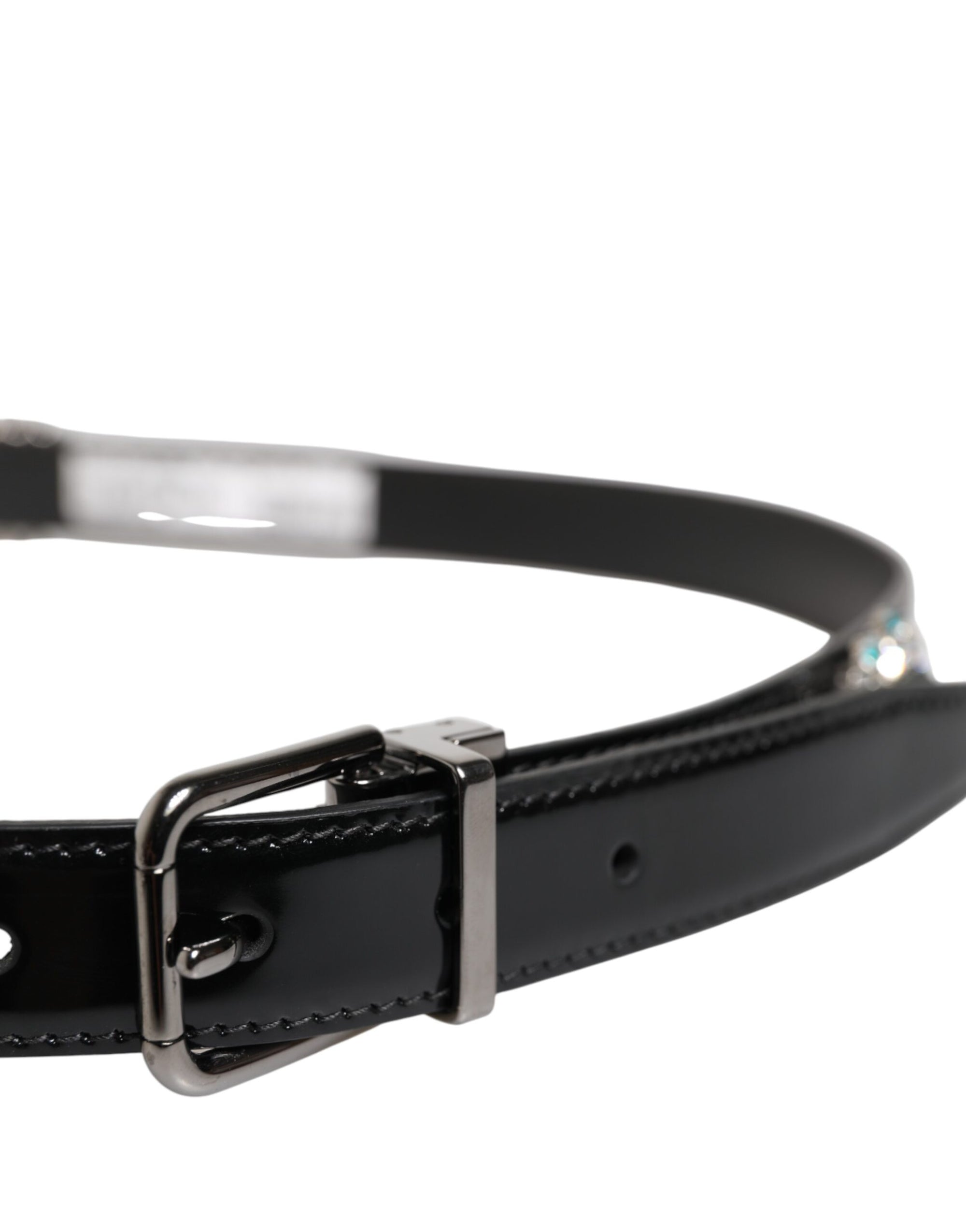 Dolce &amp; Gabbana Black Embellished Metal Logo Buckle Belt