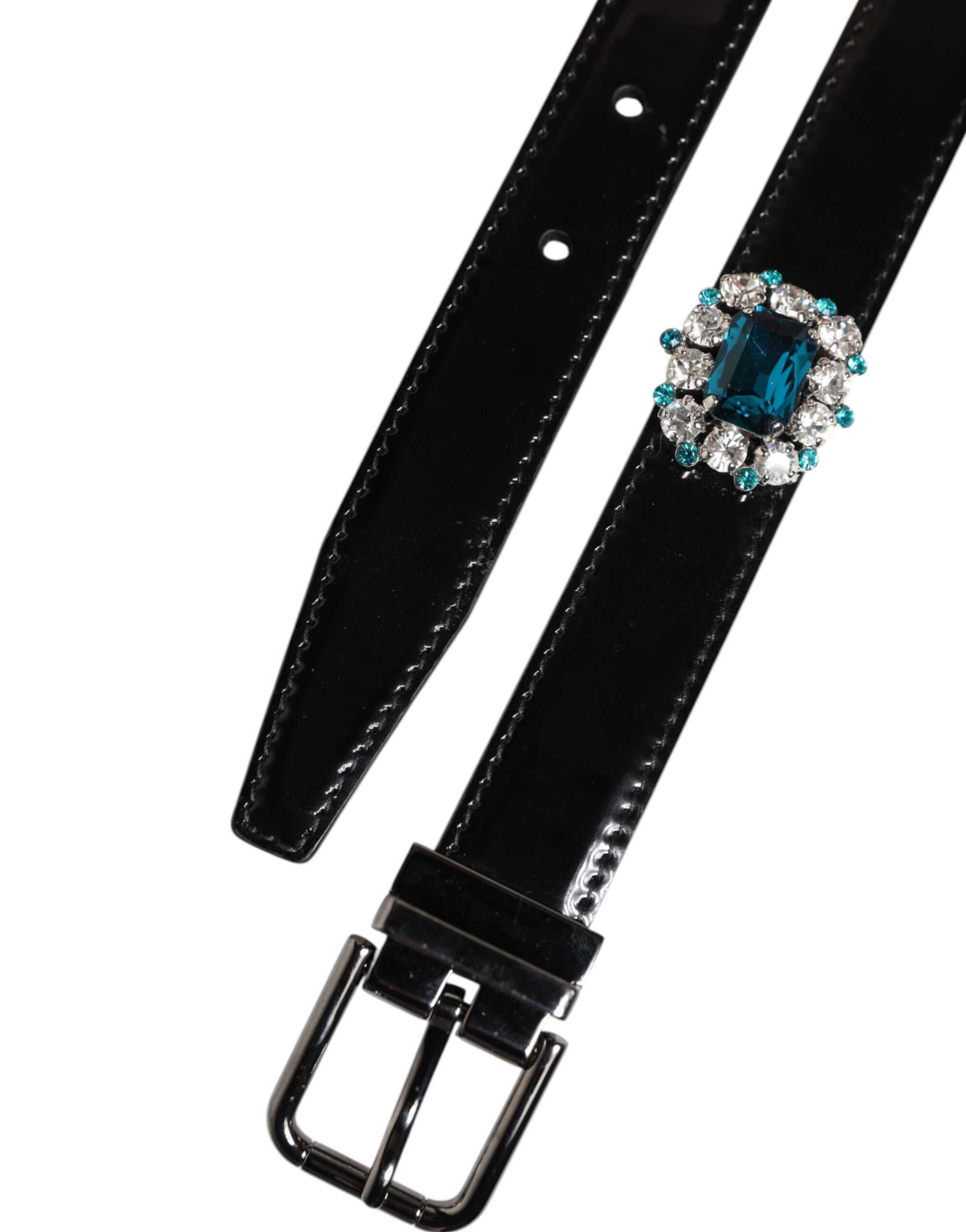 Dolce &amp; Gabbana Black Embellished Metal Logo Buckle Belt