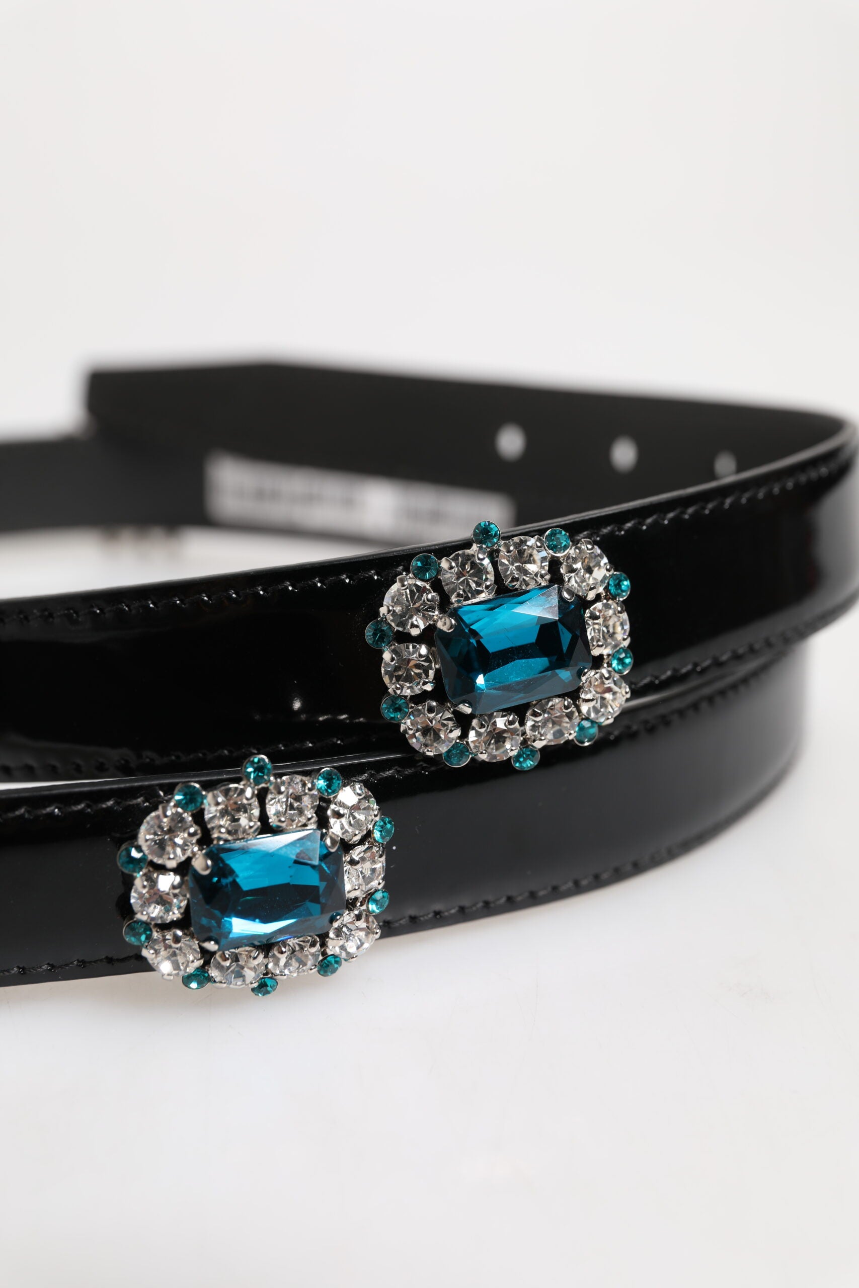 Dolce &amp; Gabbana Black Embellished Metal Logo Buckle Belt