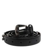Dolce &amp; Gabbana Black Studded Leather Metal Logo Buckle Belt