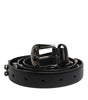 Dolce &amp; Gabbana Black Studded Leather Metal Logo Buckle Belt