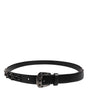 Dolce &amp; Gabbana Black Studded Leather Metal Logo Buckle Belt