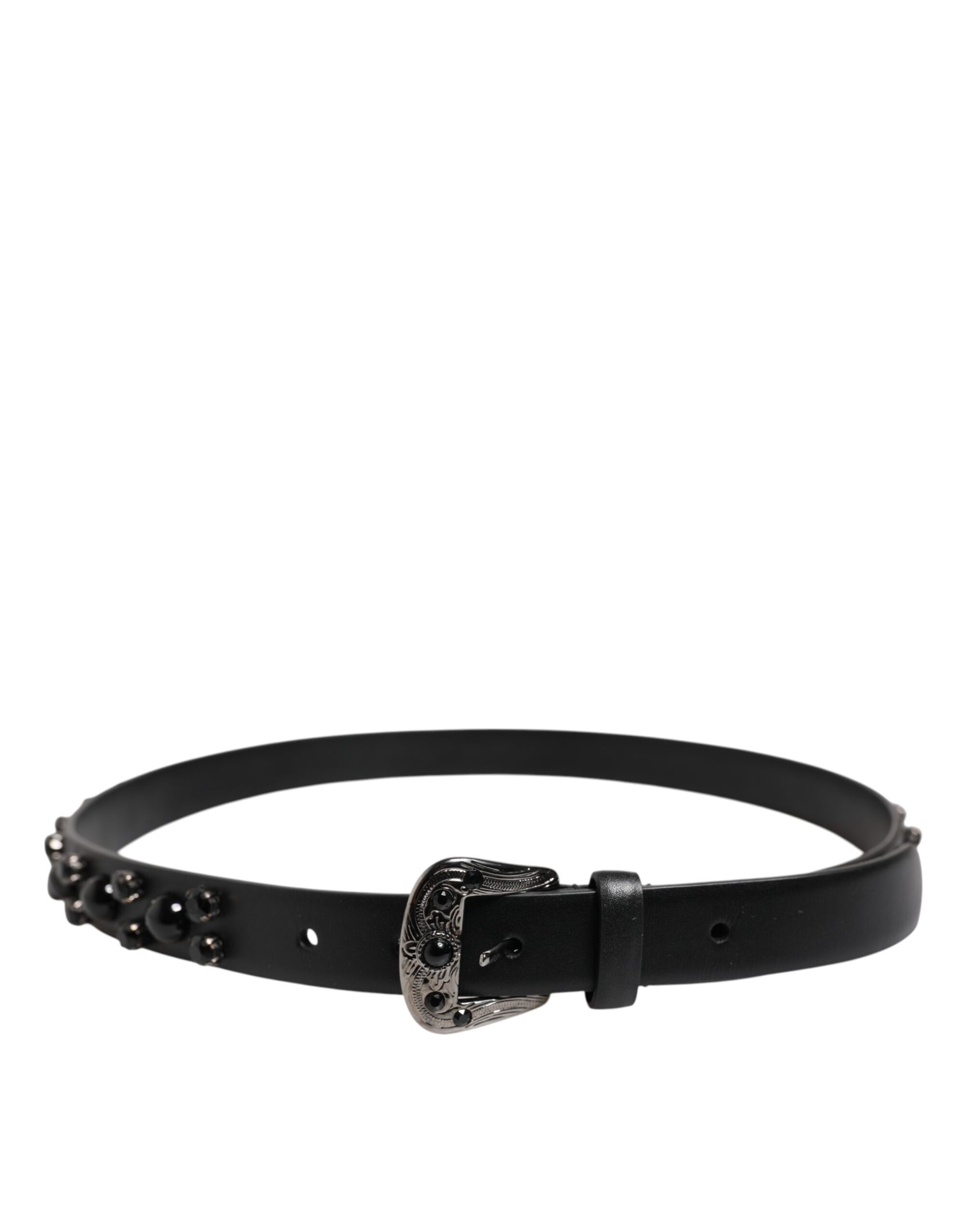 Dolce &amp; Gabbana Black Studded Leather Metal Logo Buckle Belt