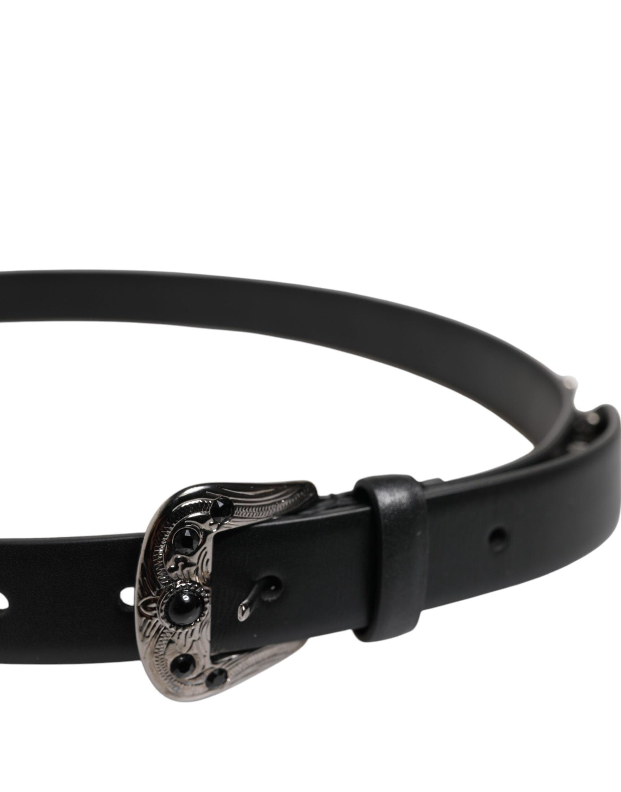 Dolce &amp; Gabbana Black Studded Leather Metal Logo Buckle Belt