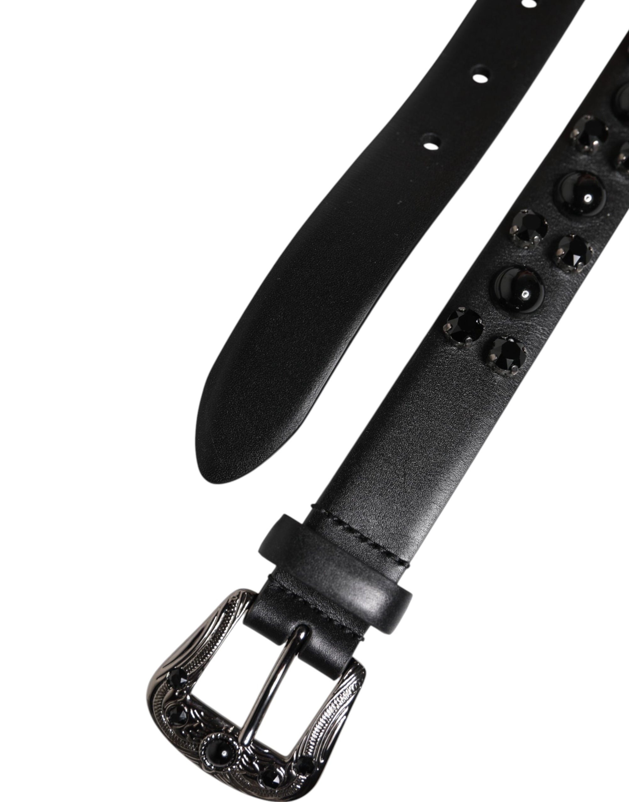 Dolce &amp; Gabbana Black Studded Leather Metal Logo Buckle Belt