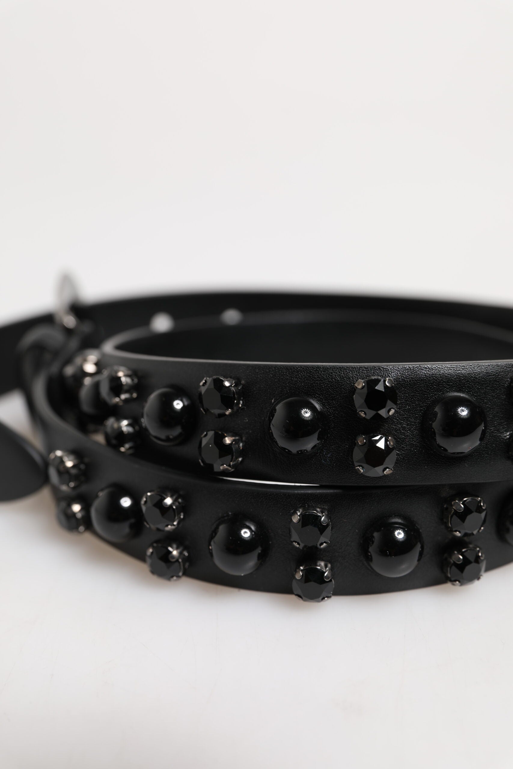 Dolce &amp; Gabbana Black Studded Leather Metal Logo Buckle Belt