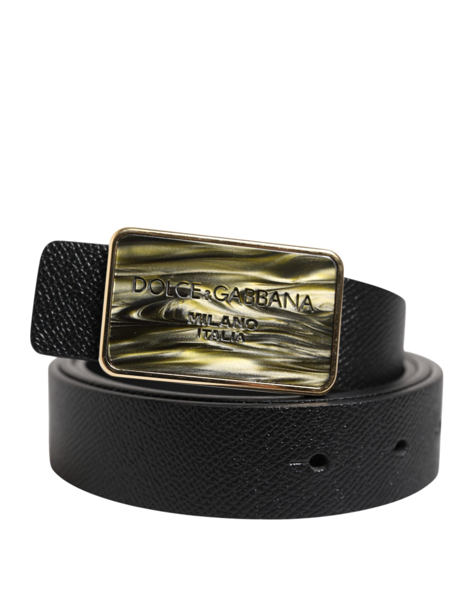 Dolce &amp; Gabbana Black Leather Classic Metal Logo Buckle Belt
