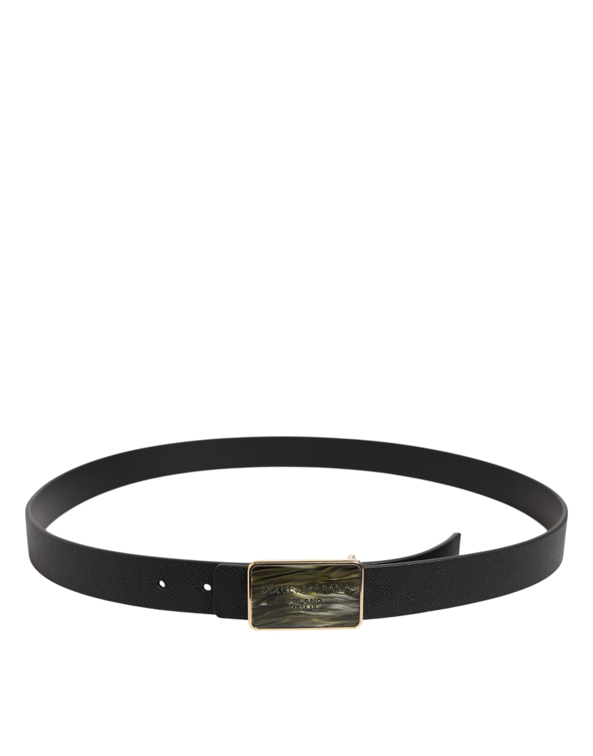 Dolce &amp; Gabbana Black Leather Classic Metal Logo Buckle Belt
