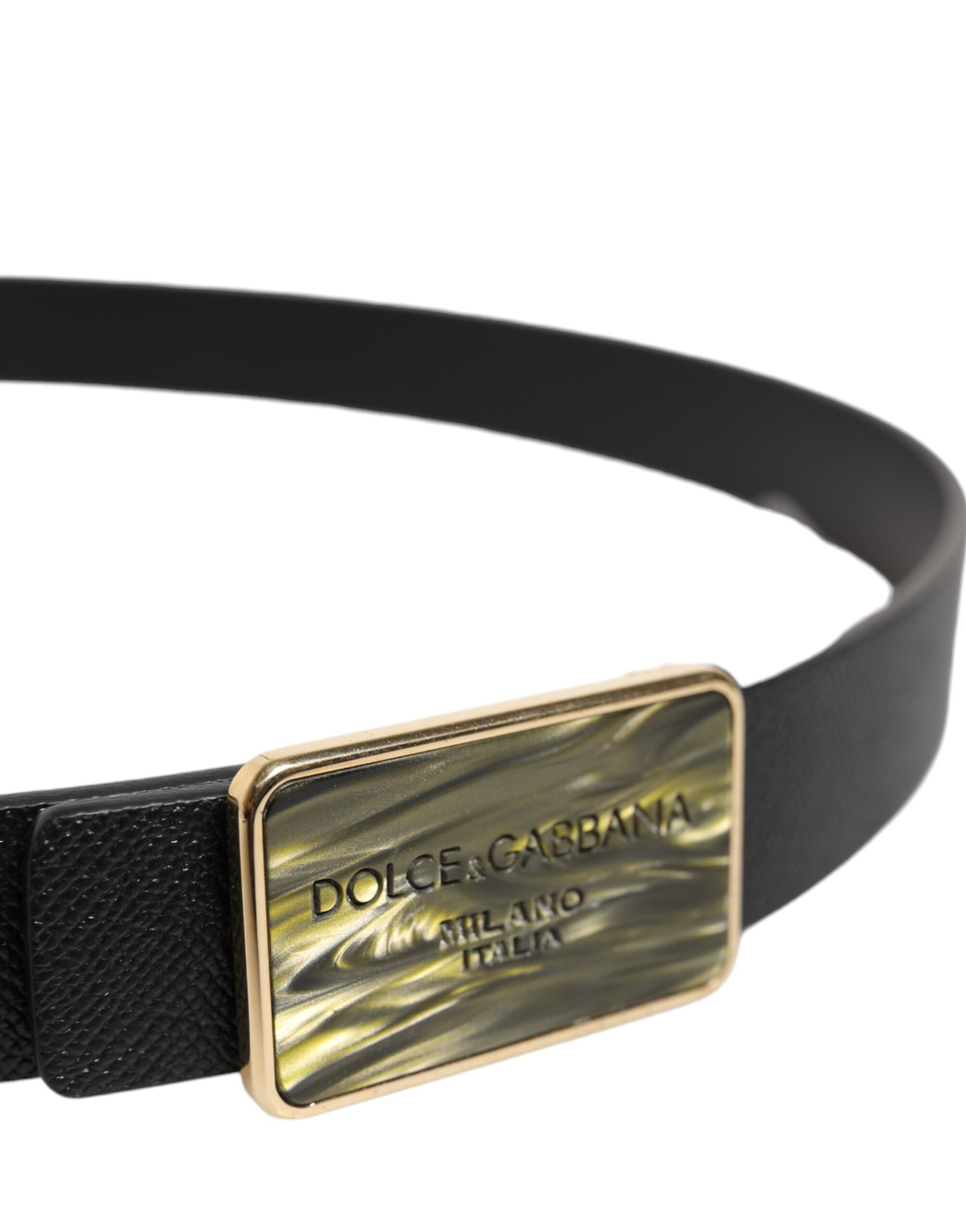 Dolce &amp; Gabbana Black Leather Classic Metal Logo Buckle Belt