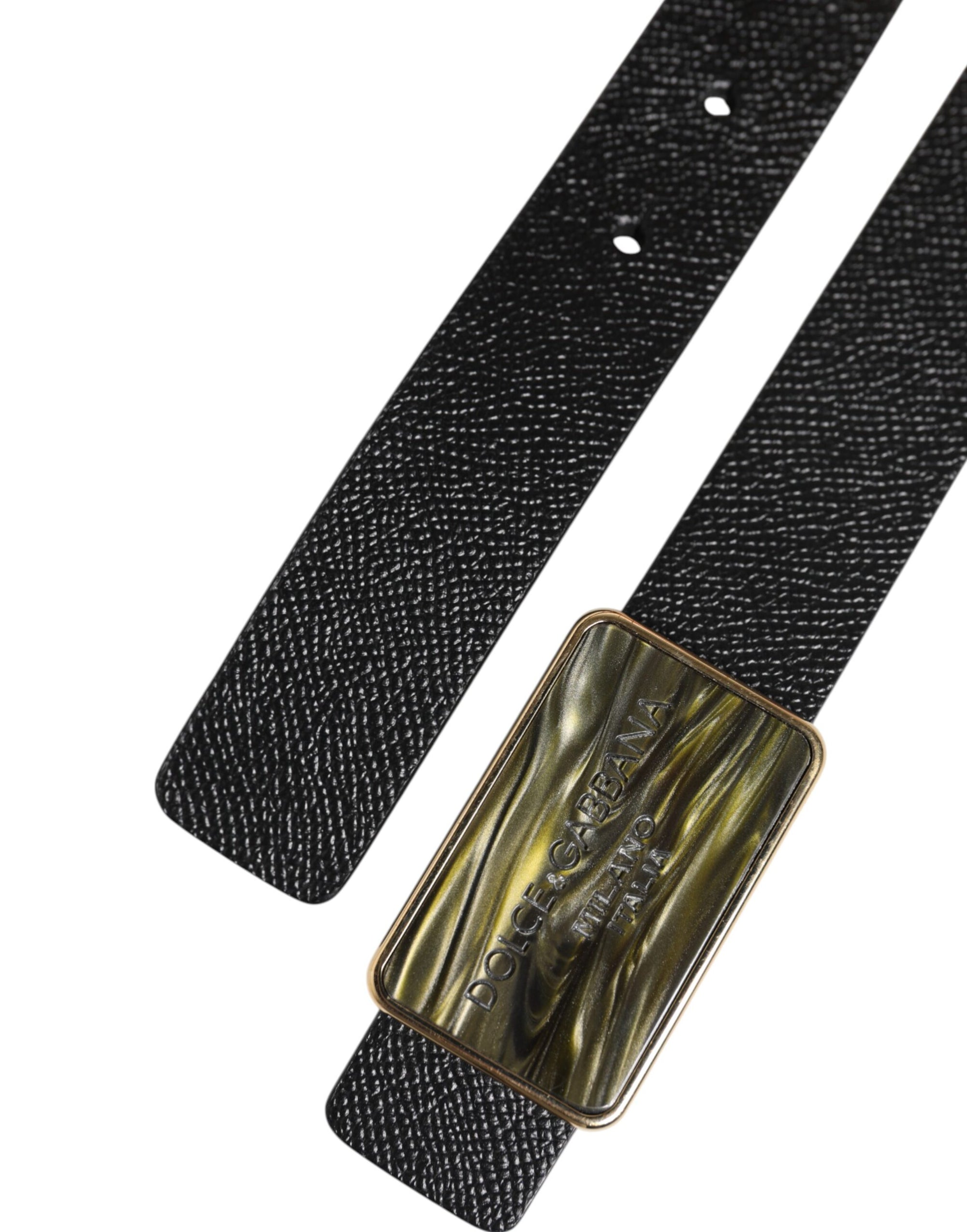 Dolce &amp; Gabbana Black Leather Classic Metal Logo Buckle Belt
