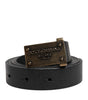 Dolce &amp; Gabbana Black Classic Leather Gold Metal Buckle Belt