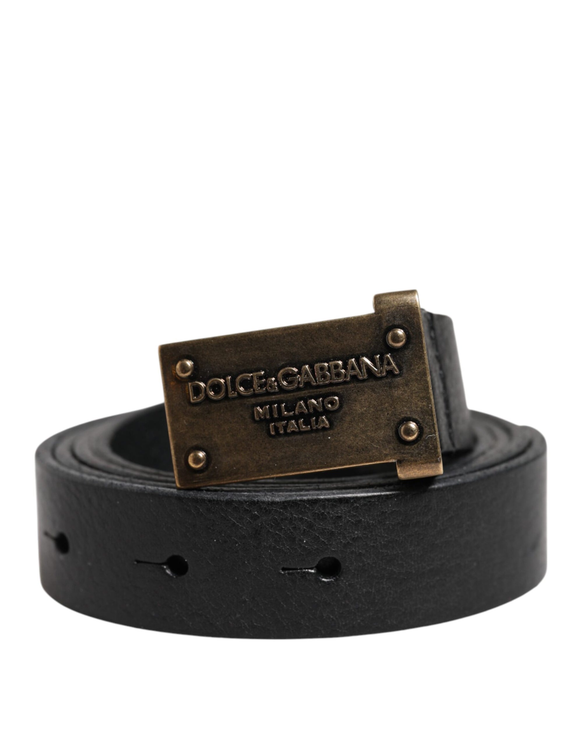 Dolce &amp; Gabbana Black Classic Leather Gold Metal Buckle Belt