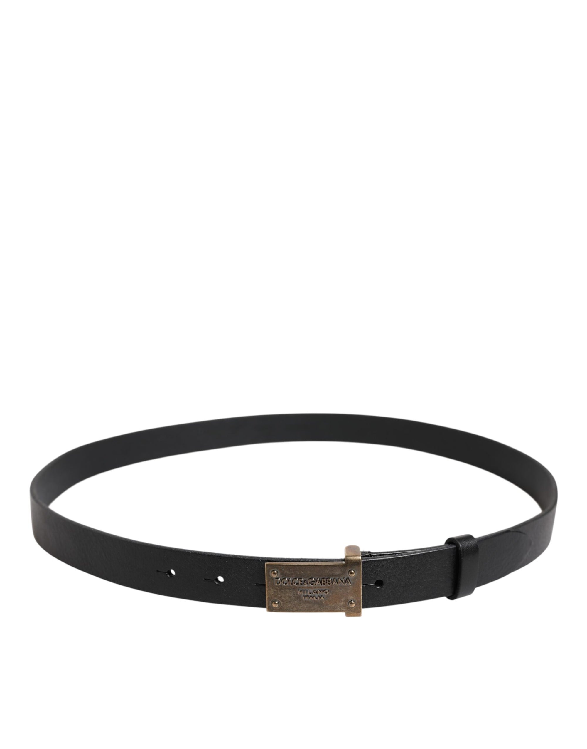 Dolce &amp; Gabbana Black Classic Leather Gold Metal Buckle Belt