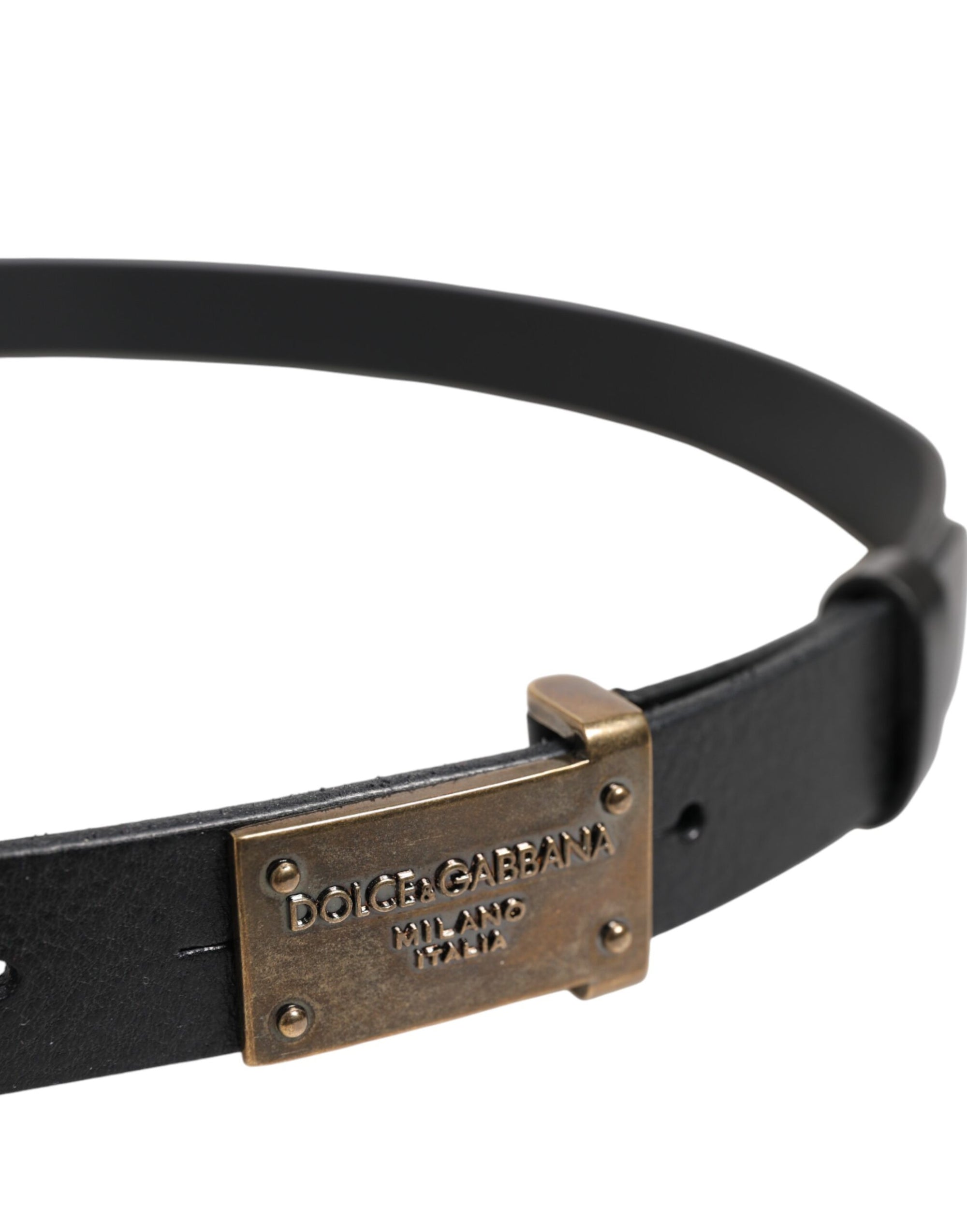 Dolce &amp; Gabbana Black Classic Leather Gold Metal Buckle Belt