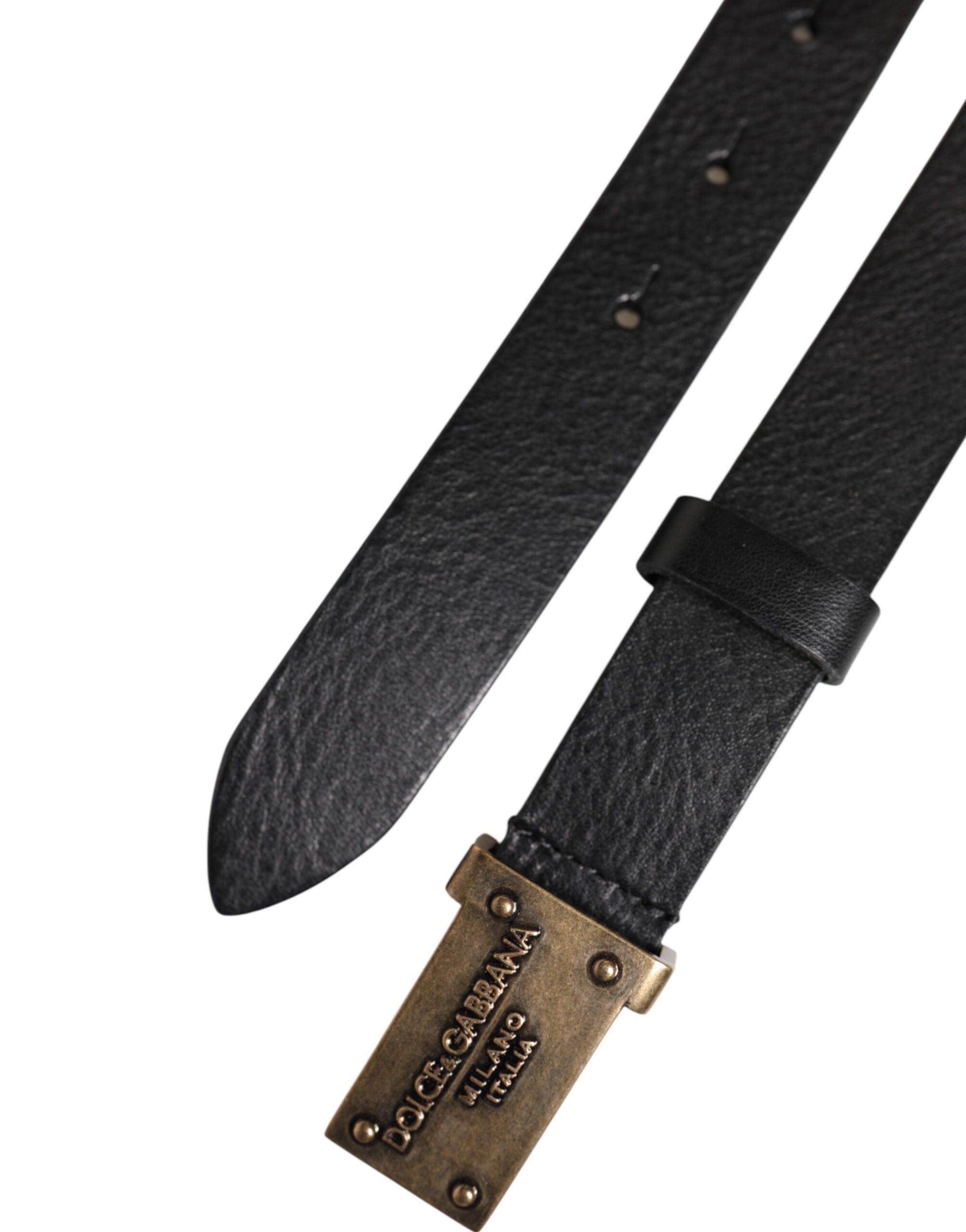 Dolce &amp; Gabbana Black Classic Leather Gold Metal Buckle Belt