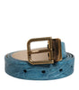 Dolce &amp; Gabbana Blue Leather Classic Gold Metal Buckle Belt