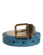 Dolce &amp; Gabbana Blue Leather Classic Gold Metal Buckle Belt