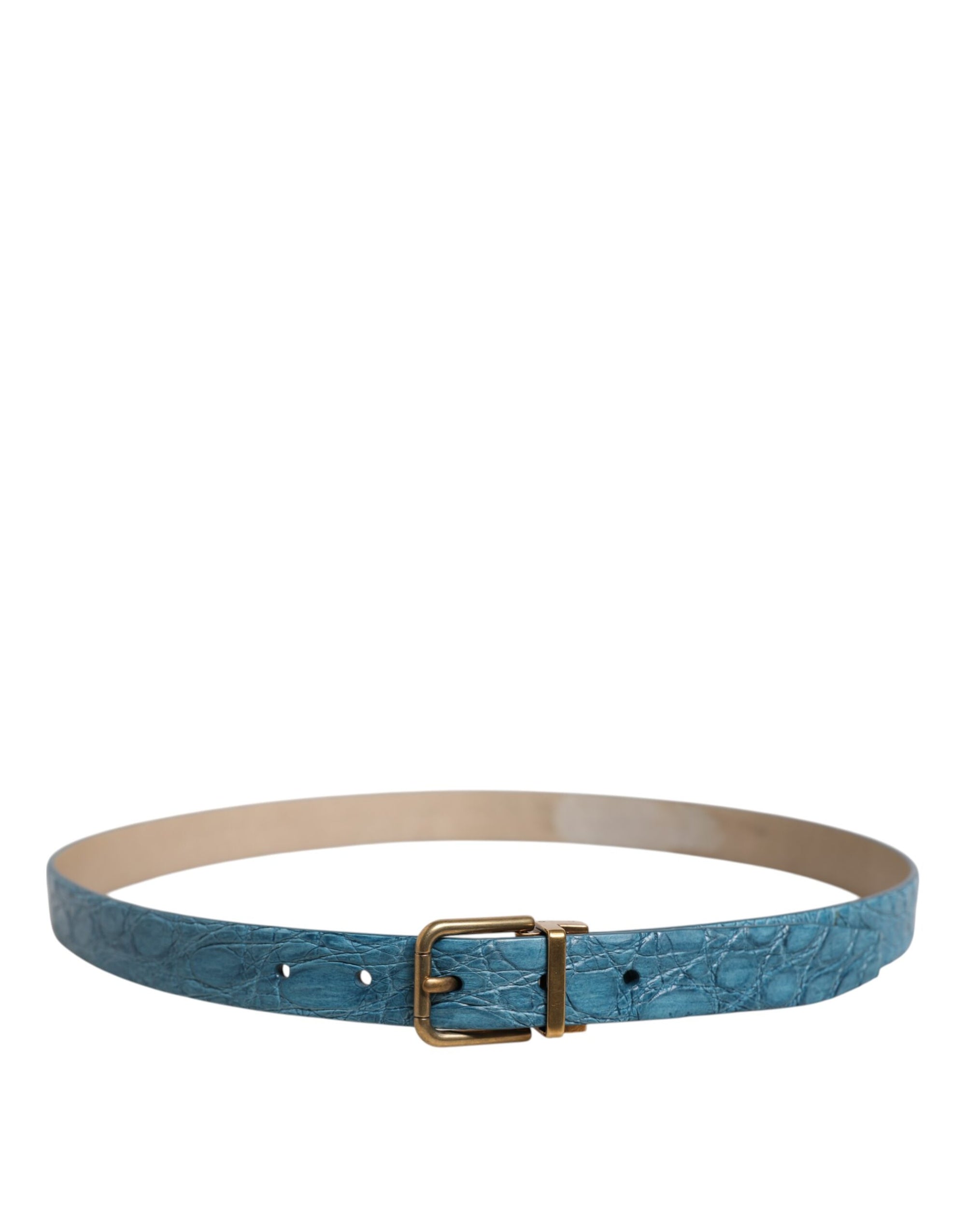 Dolce &amp; Gabbana Blue Leather Classic Gold Metal Buckle Belt