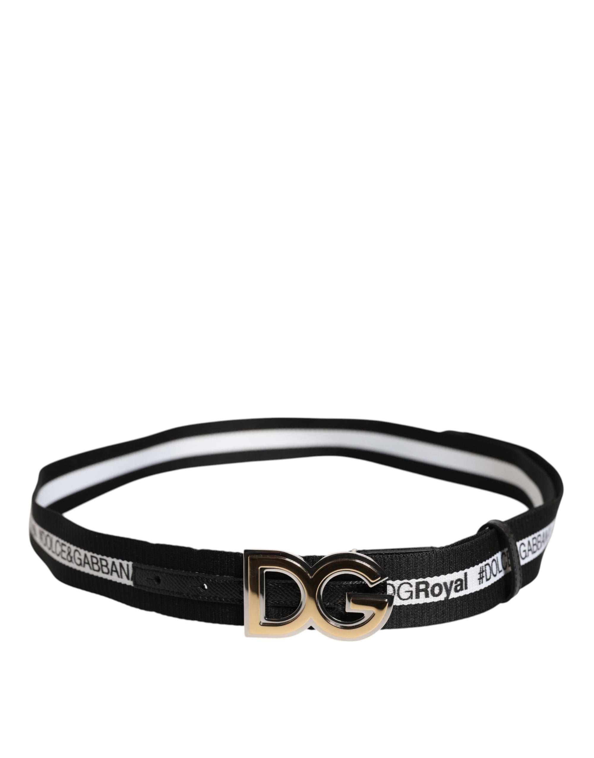 Dolce &amp; Gabbana Black Cotton Metal DG Logo Gold Buckle Belt