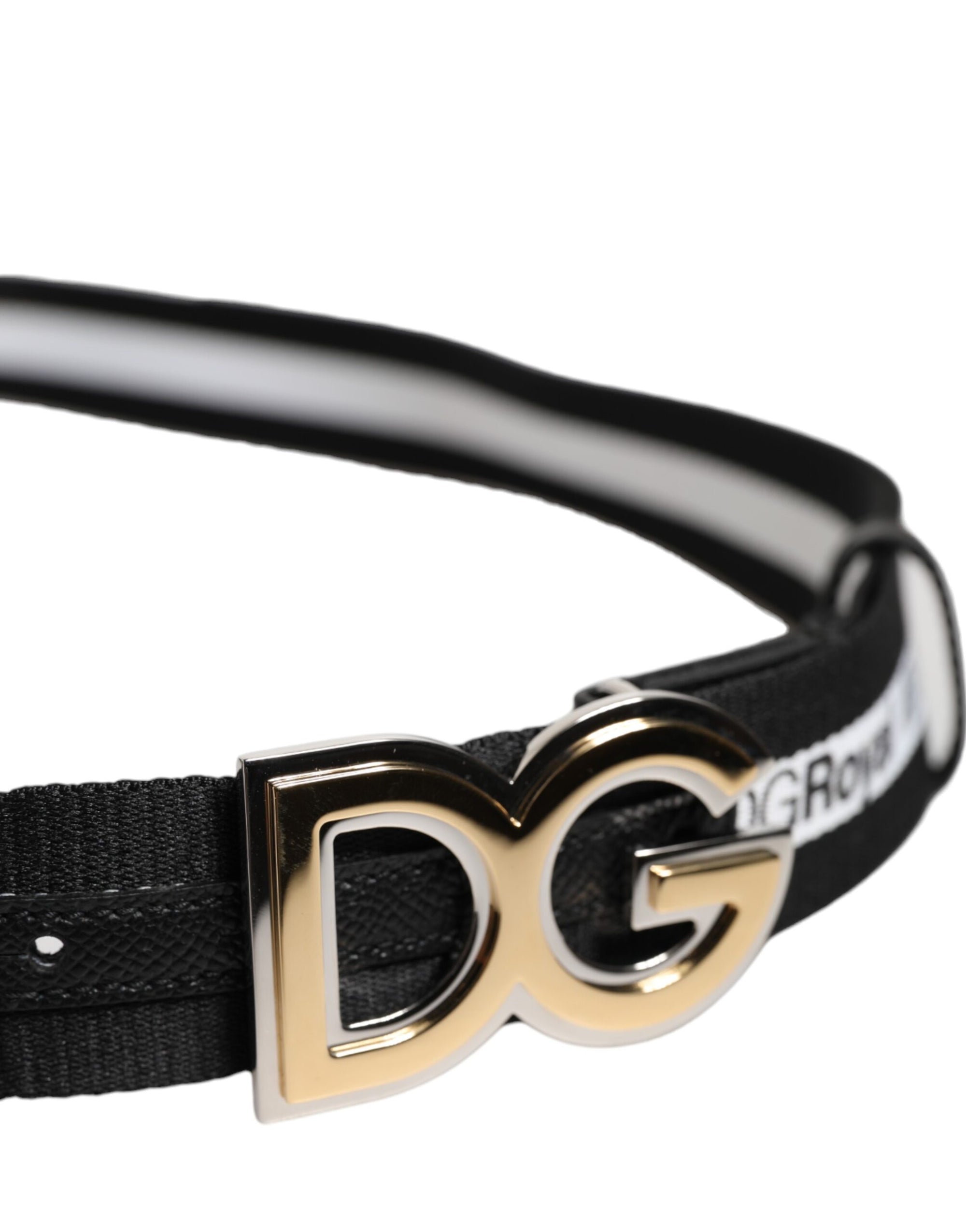 Dolce &amp; Gabbana Black Cotton Metal DG Logo Gold Buckle Belt