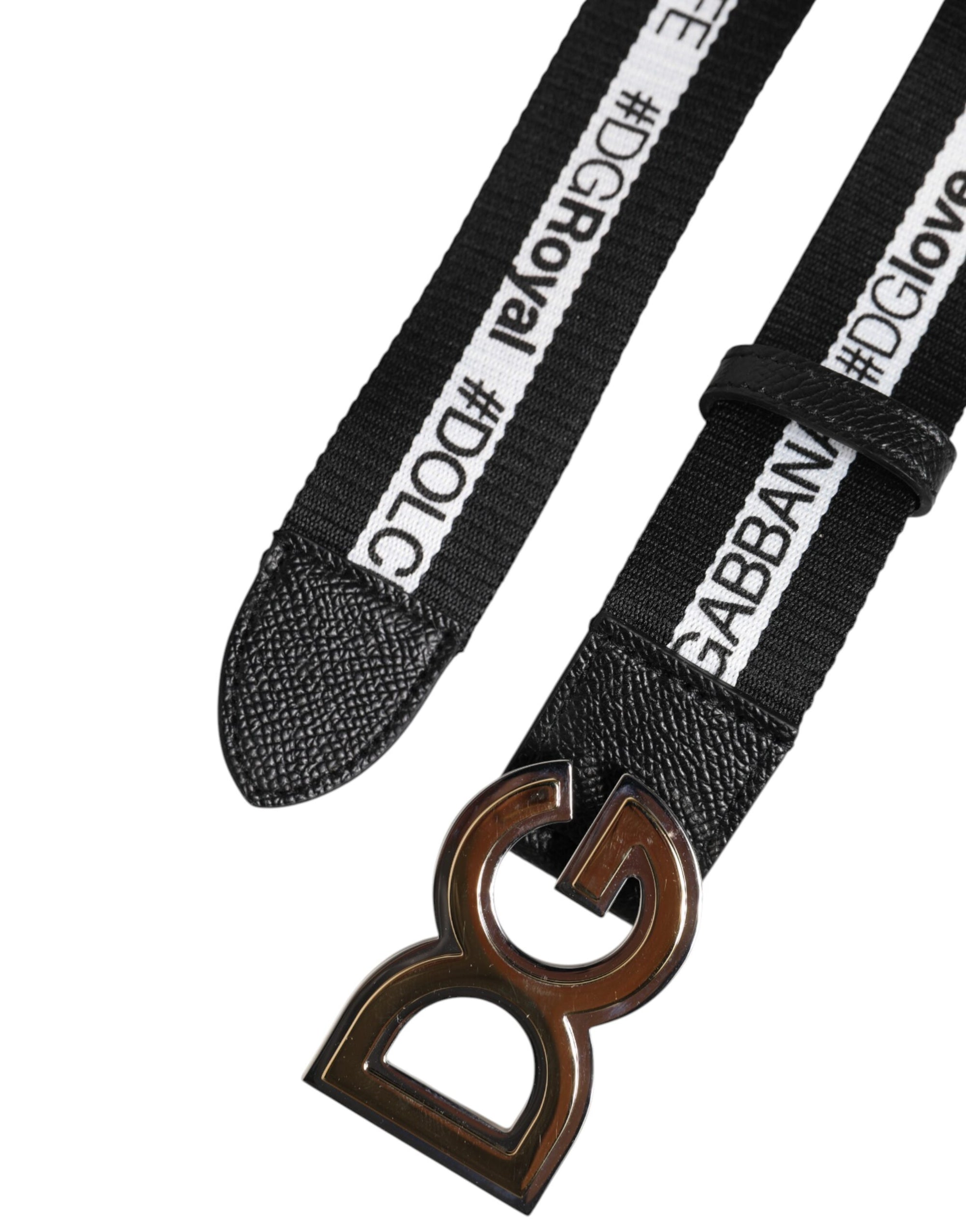 Dolce &amp; Gabbana Black Cotton Metal DG Logo Gold Buckle Belt