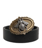 Dolce &amp; Gabbana Black Classic Leather Bee Metal Buckle Belt