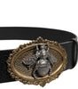 Dolce &amp; Gabbana Black Classic Leather Bee Metal Buckle Belt