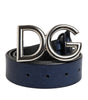 Dolce &amp; Gabbana Blue Classic Silver Metal DG Logo Buckle Belt