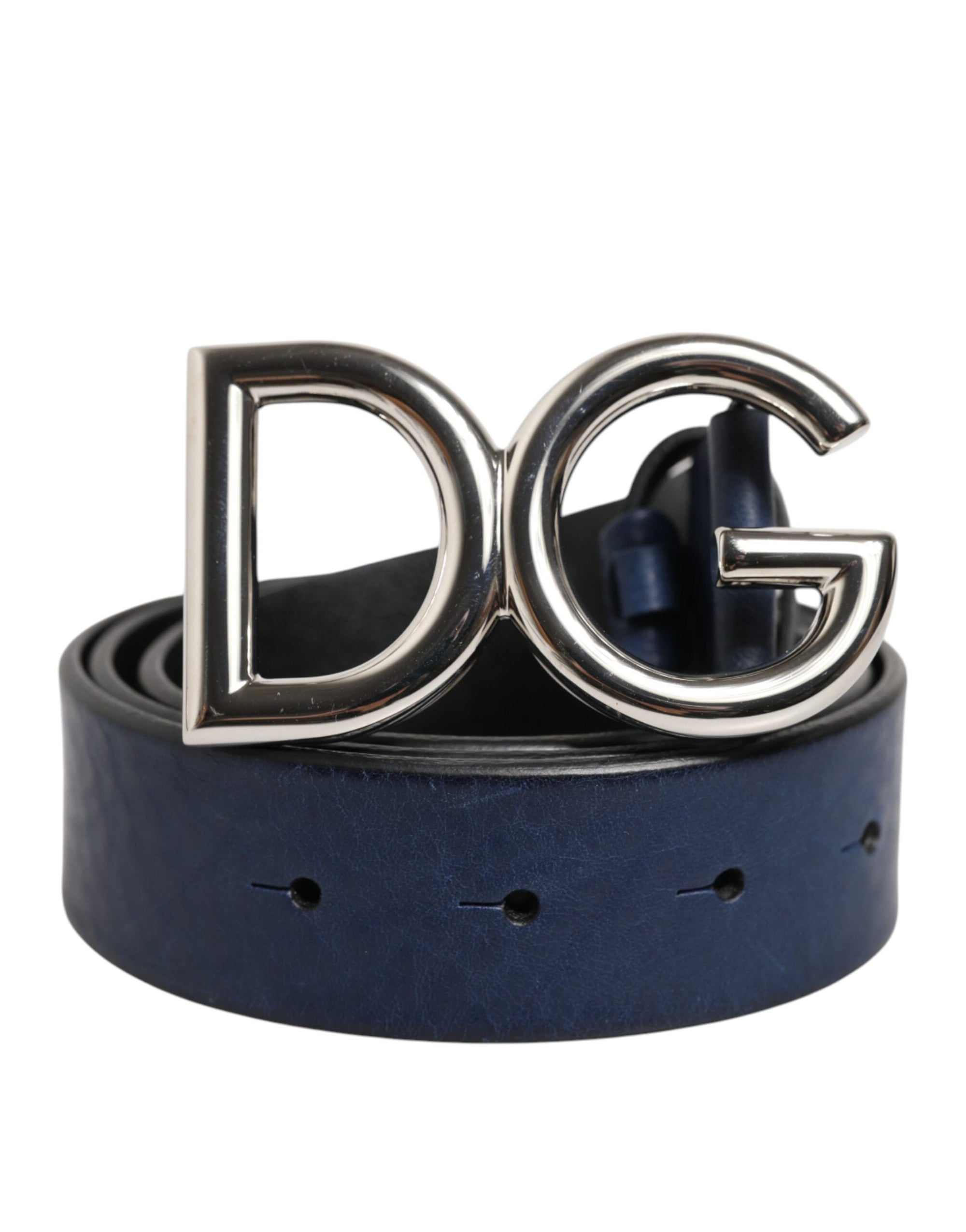 Dolce &amp; Gabbana Blue Classic Silver Metal DG Logo Buckle Belt