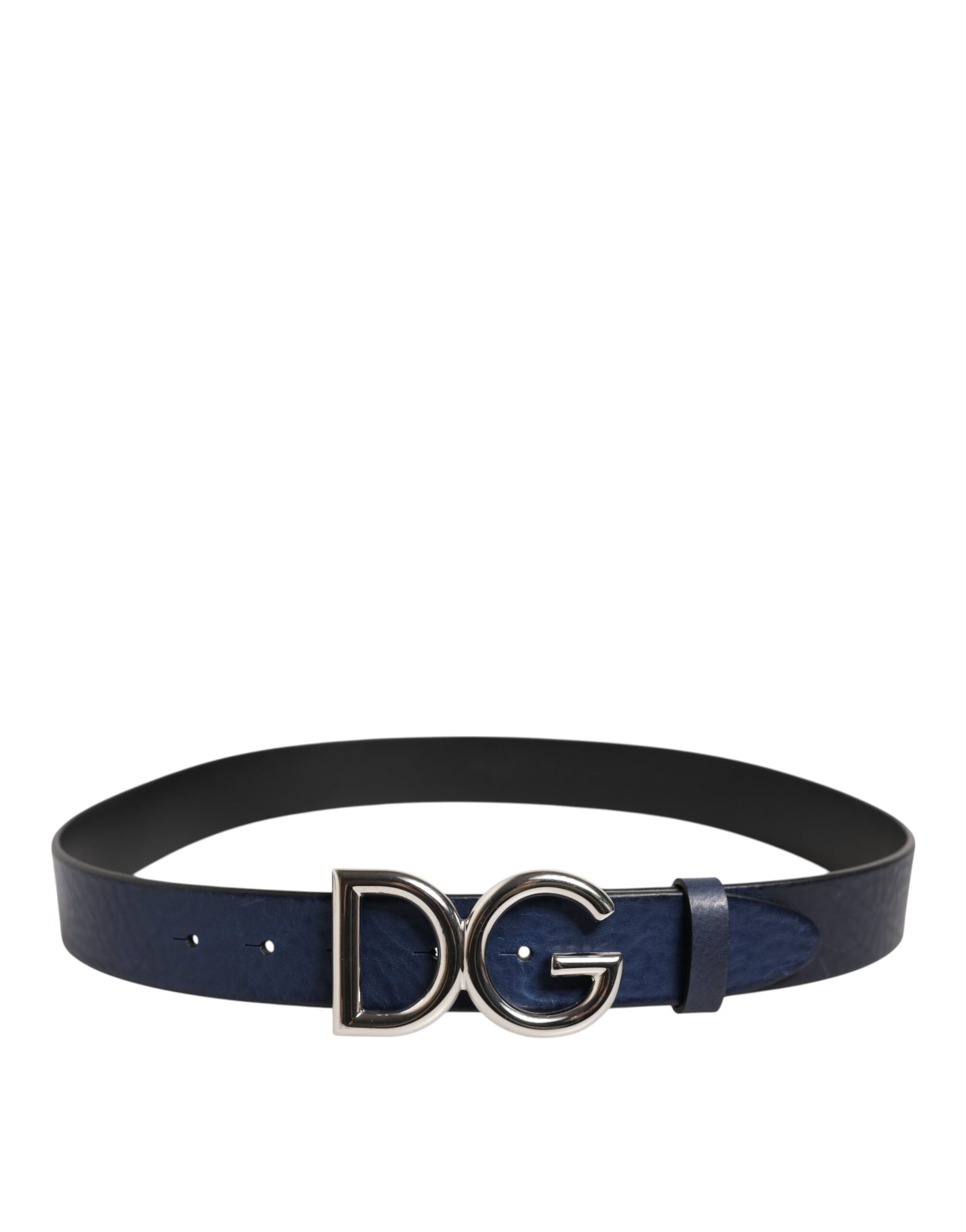 Dolce &amp; Gabbana Blue Classic Silver Metal DG Logo Buckle Belt