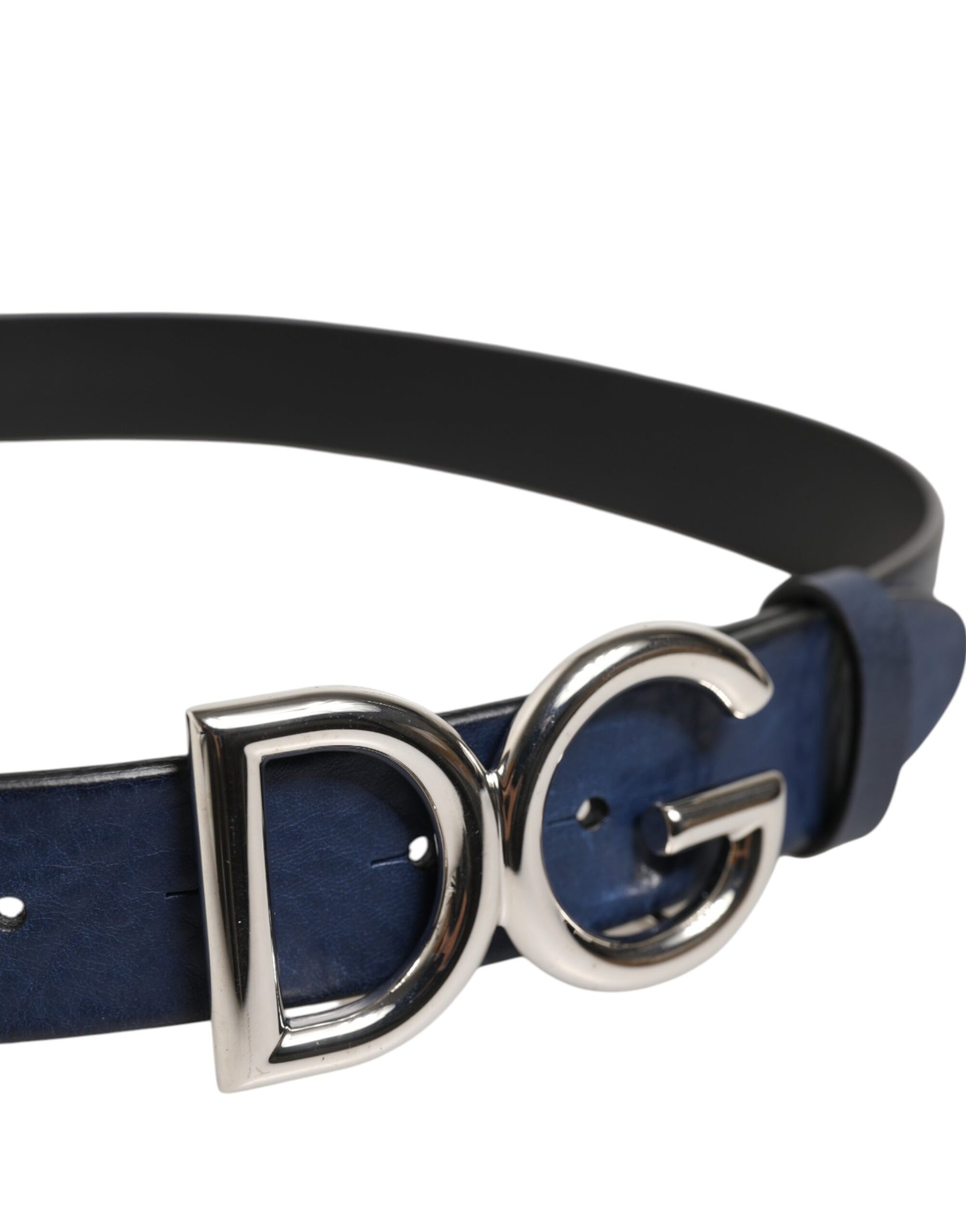 Dolce &amp; Gabbana Blue Classic Silver Metal DG Logo Buckle Belt