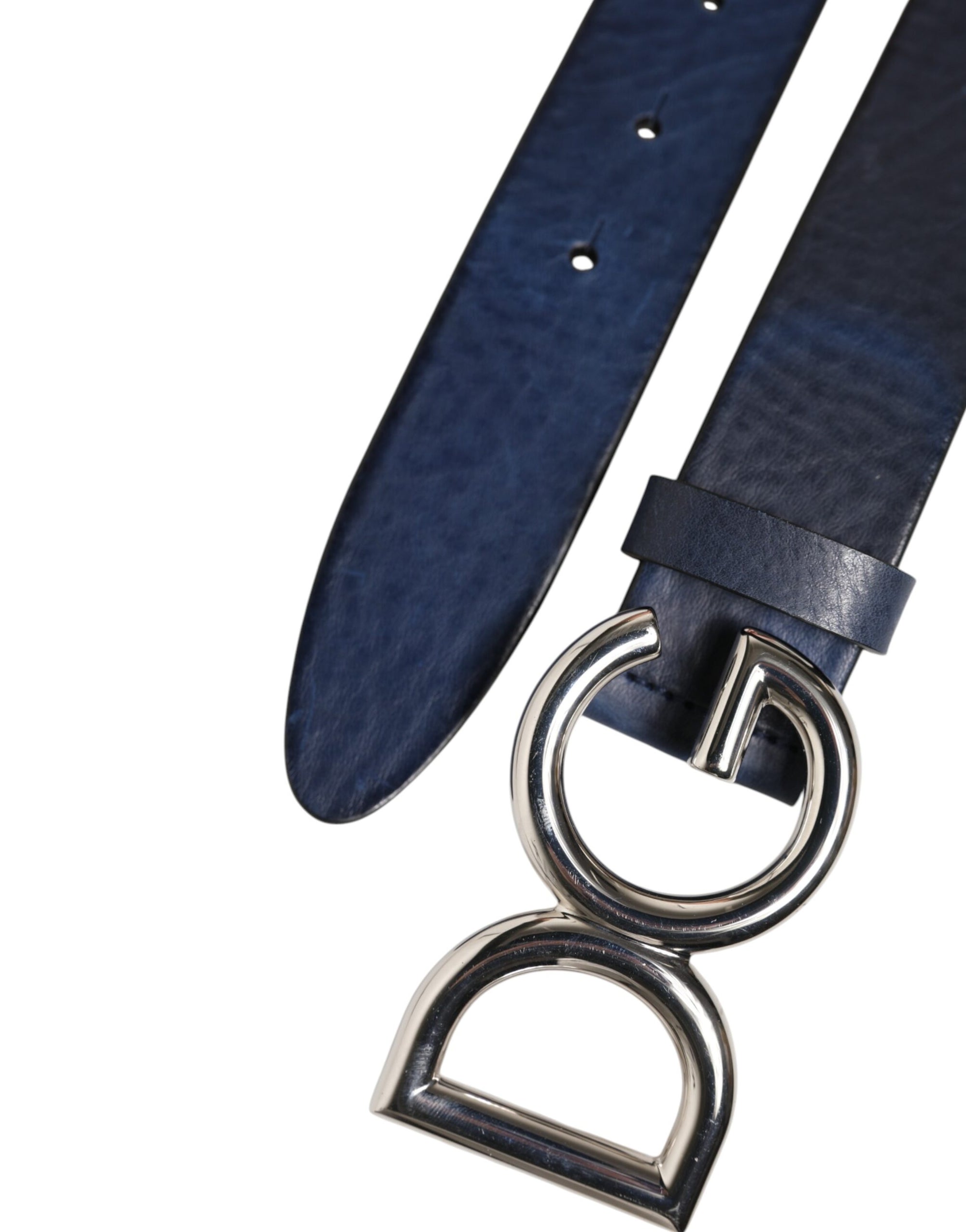 Dolce &amp; Gabbana Blue Classic Silver Metal DG Logo Buckle Belt