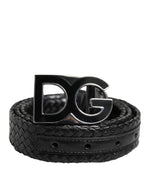 Dolce &amp; Gabbana Black Classic Leather DG Logo Buckle Belt