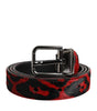Ceinture Dolce &amp; Gabbana à boucle en métal argenté et motif léopard noir et rouge