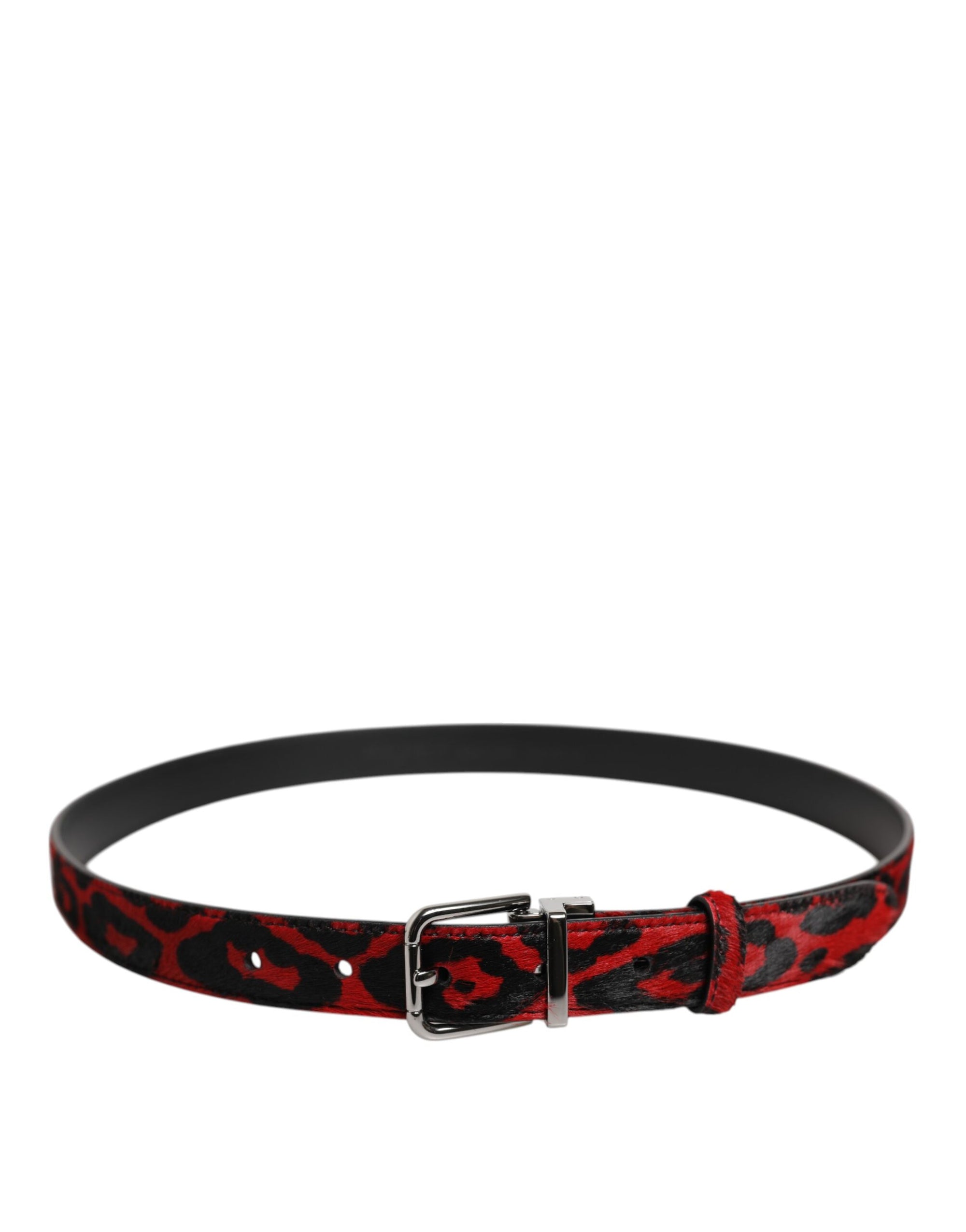 Ceinture Dolce &amp; Gabbana à boucle en métal argenté et motif léopard noir et rouge
