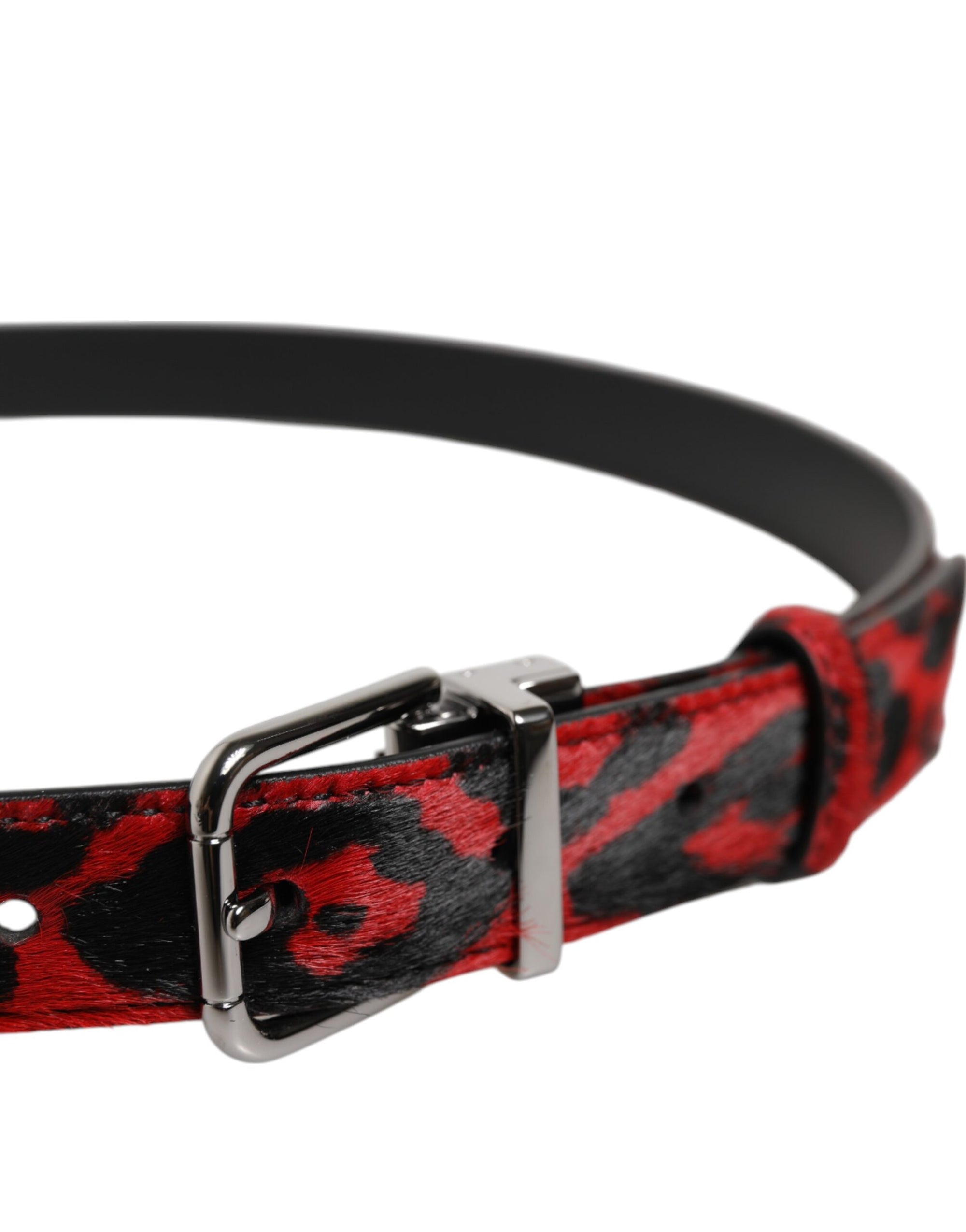 Ceinture Dolce &amp; Gabbana à boucle en métal argenté et motif léopard noir et rouge