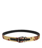 Dolce &amp; Gabbana Gold Floral Jacquard Silver Metal Buckle Belt
