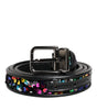Dolce & Gabbana Black Sequin Embellished Metal Buckle Belt