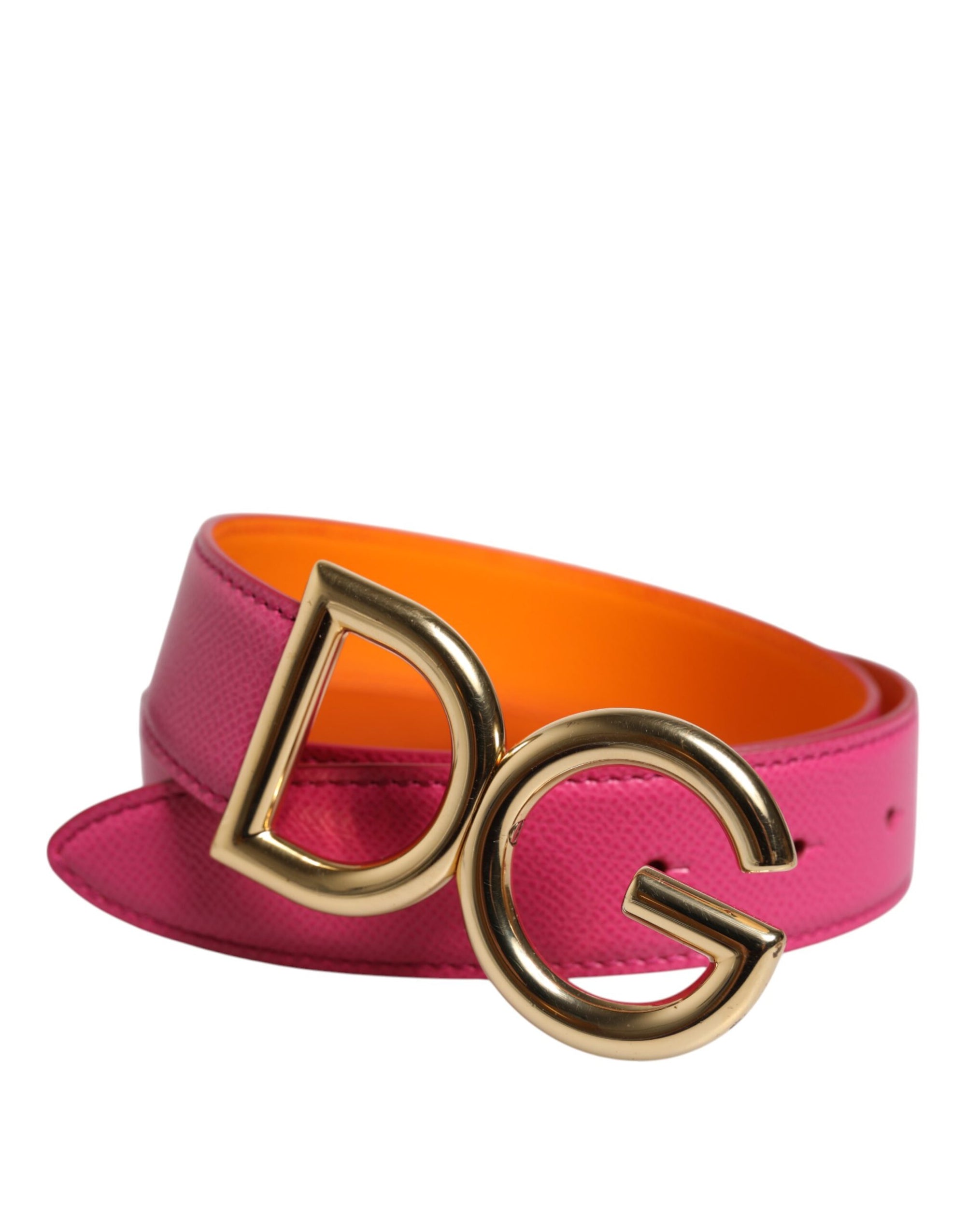 Ceinture réversible en cuir de veau rose orange Dolce &amp; Gabbana