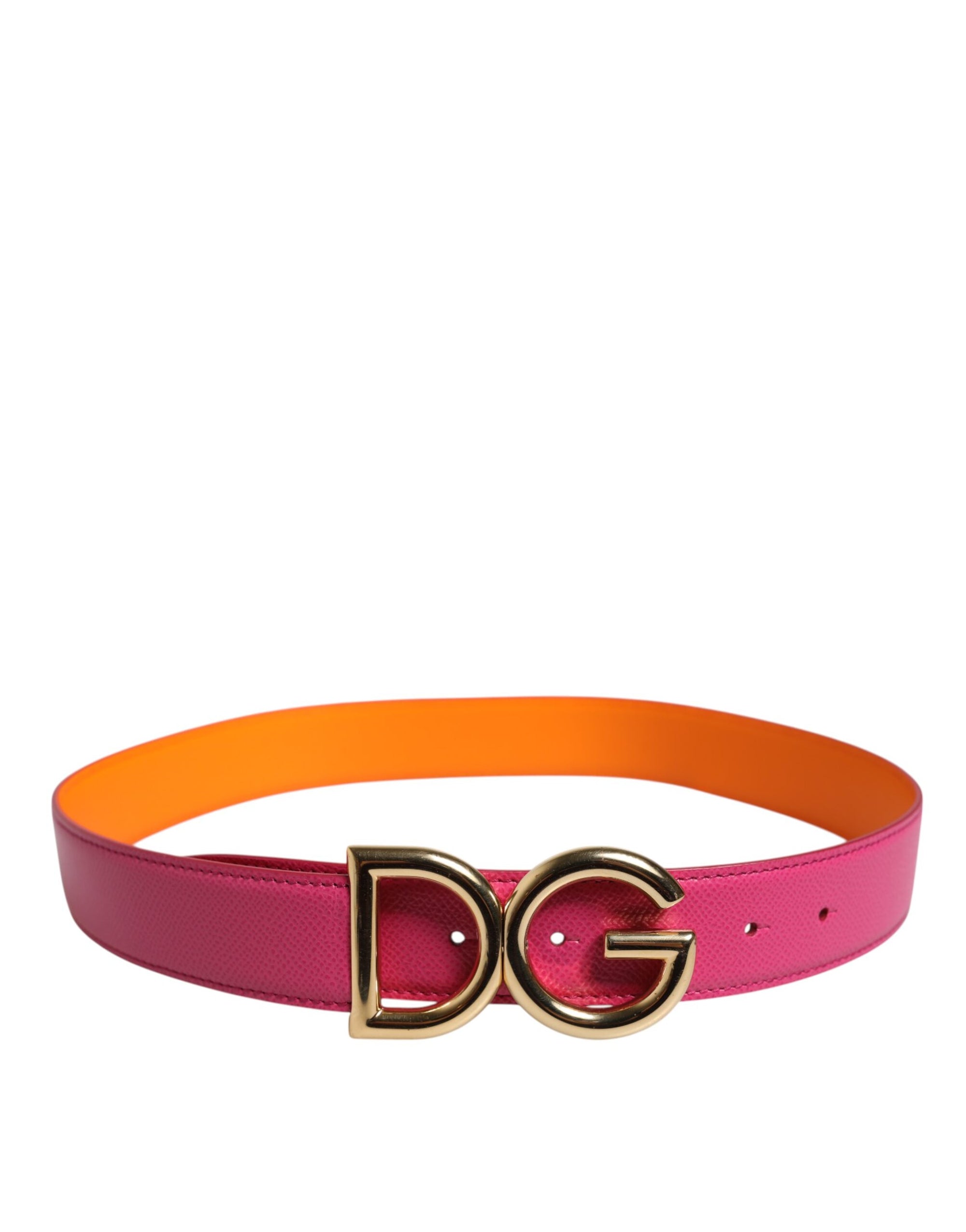 Ceinture réversible en cuir de veau rose orange Dolce &amp; Gabbana