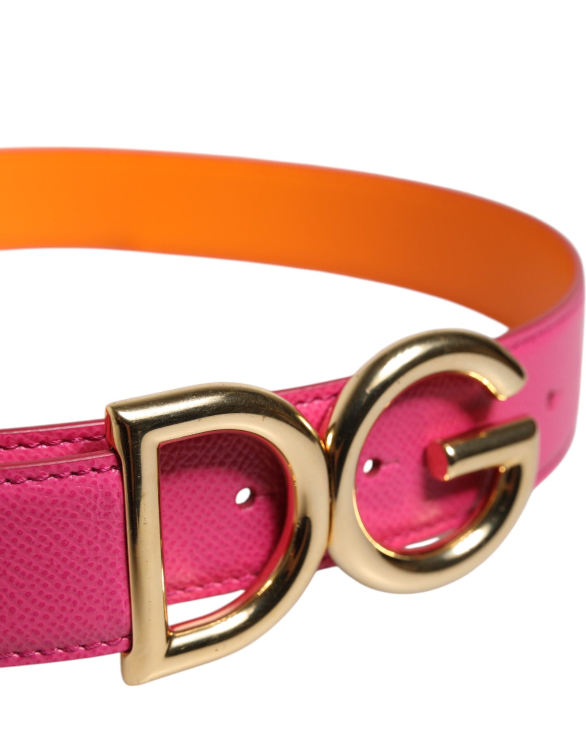 Ceinture réversible en cuir de veau rose orange Dolce &amp; Gabbana