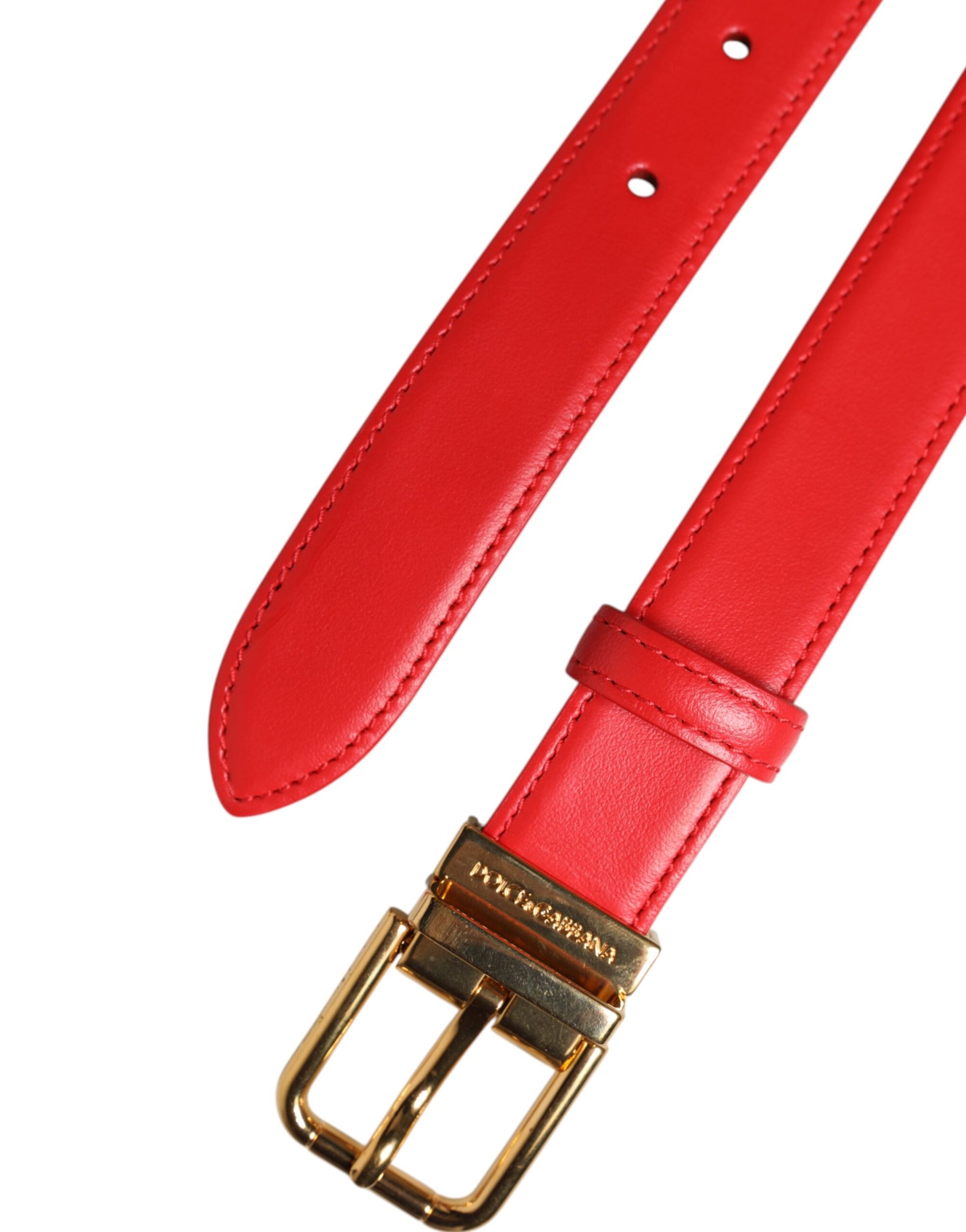 Ceinture Dolce &amp; Gabbana en cuir rouge avec boucle en métal doré
