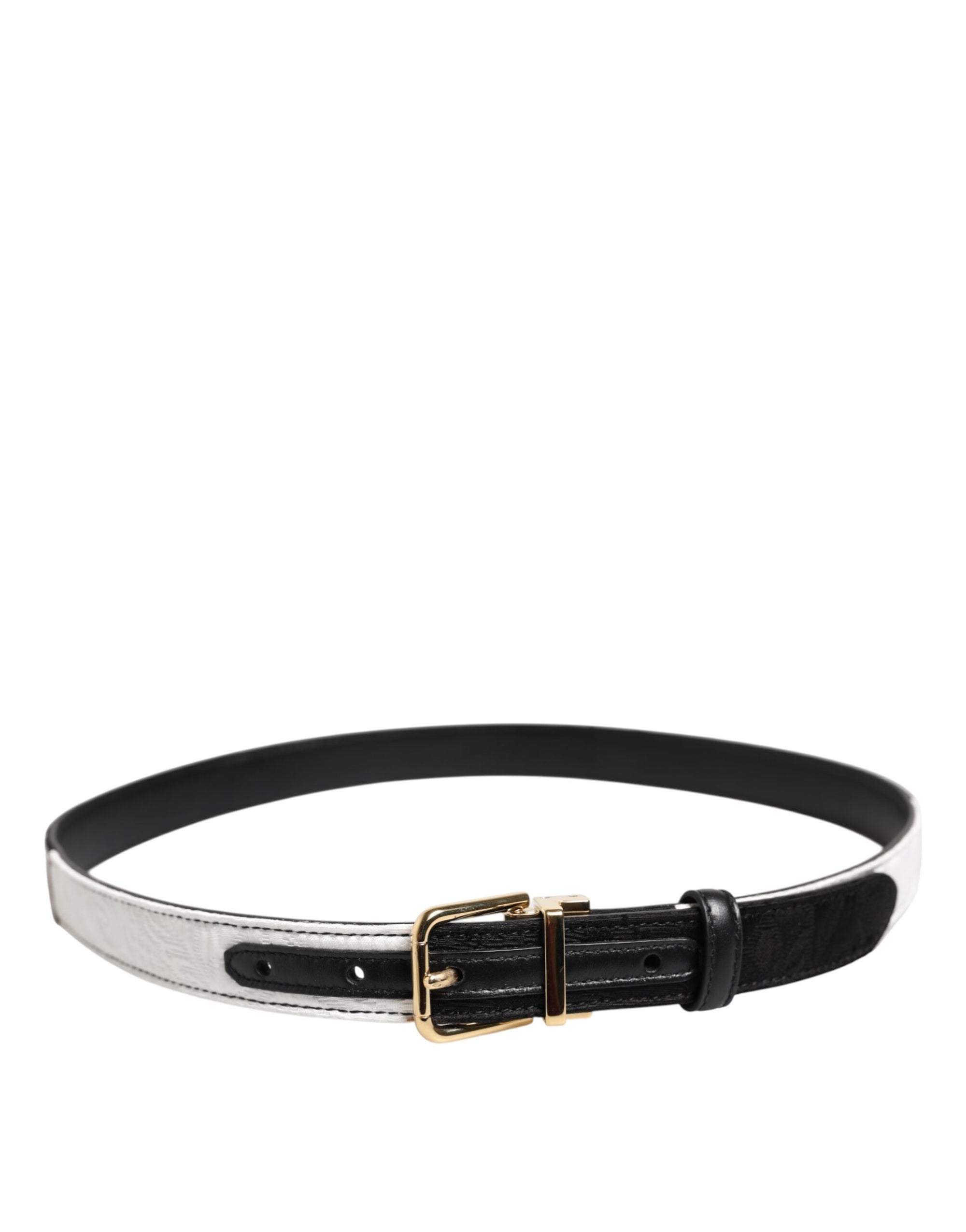 Dolce &amp; Gabbana Black White Patchwork Gold Metal Buckle Belt