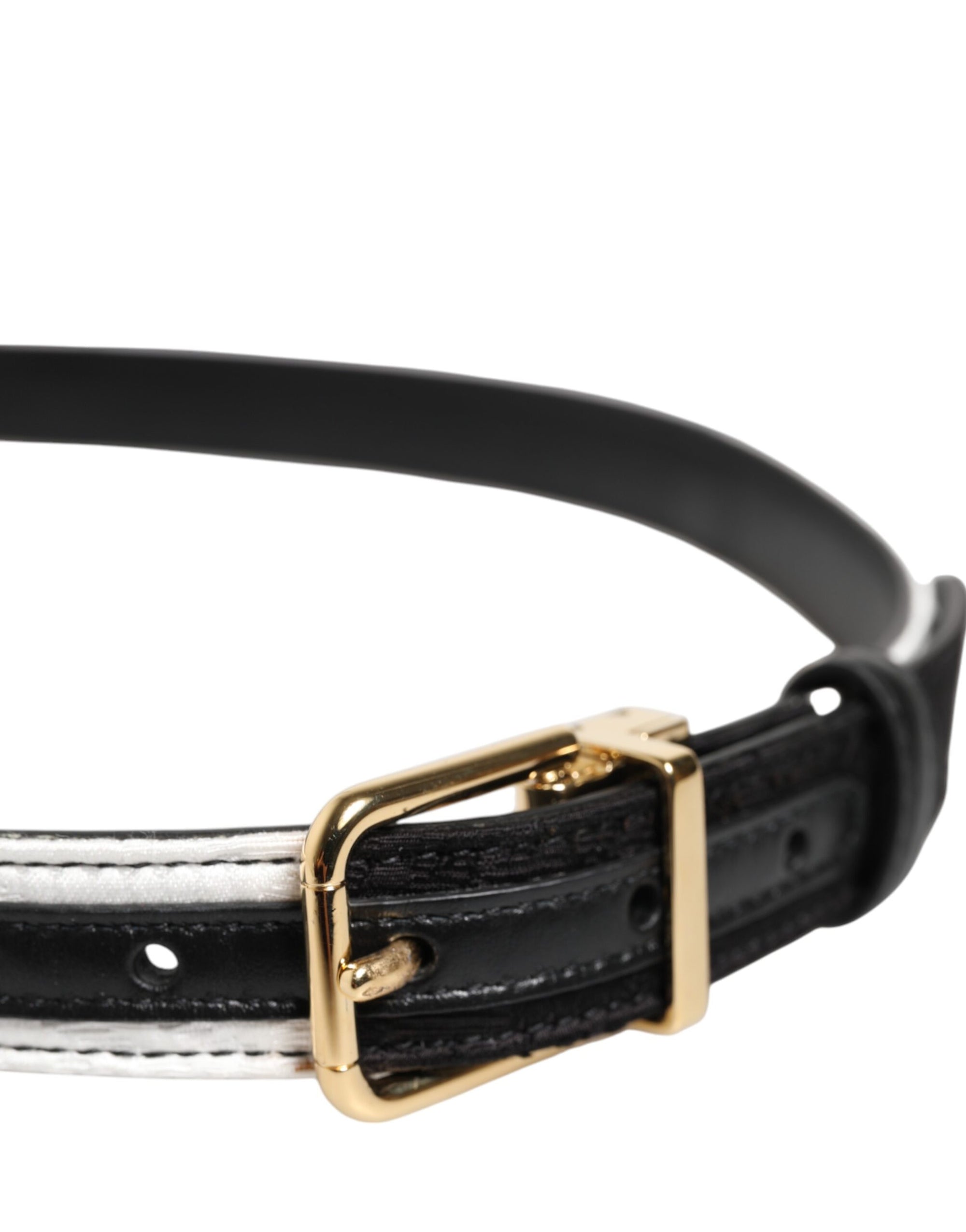 Dolce &amp; Gabbana Black White Patchwork Gold Metal Buckle Belt