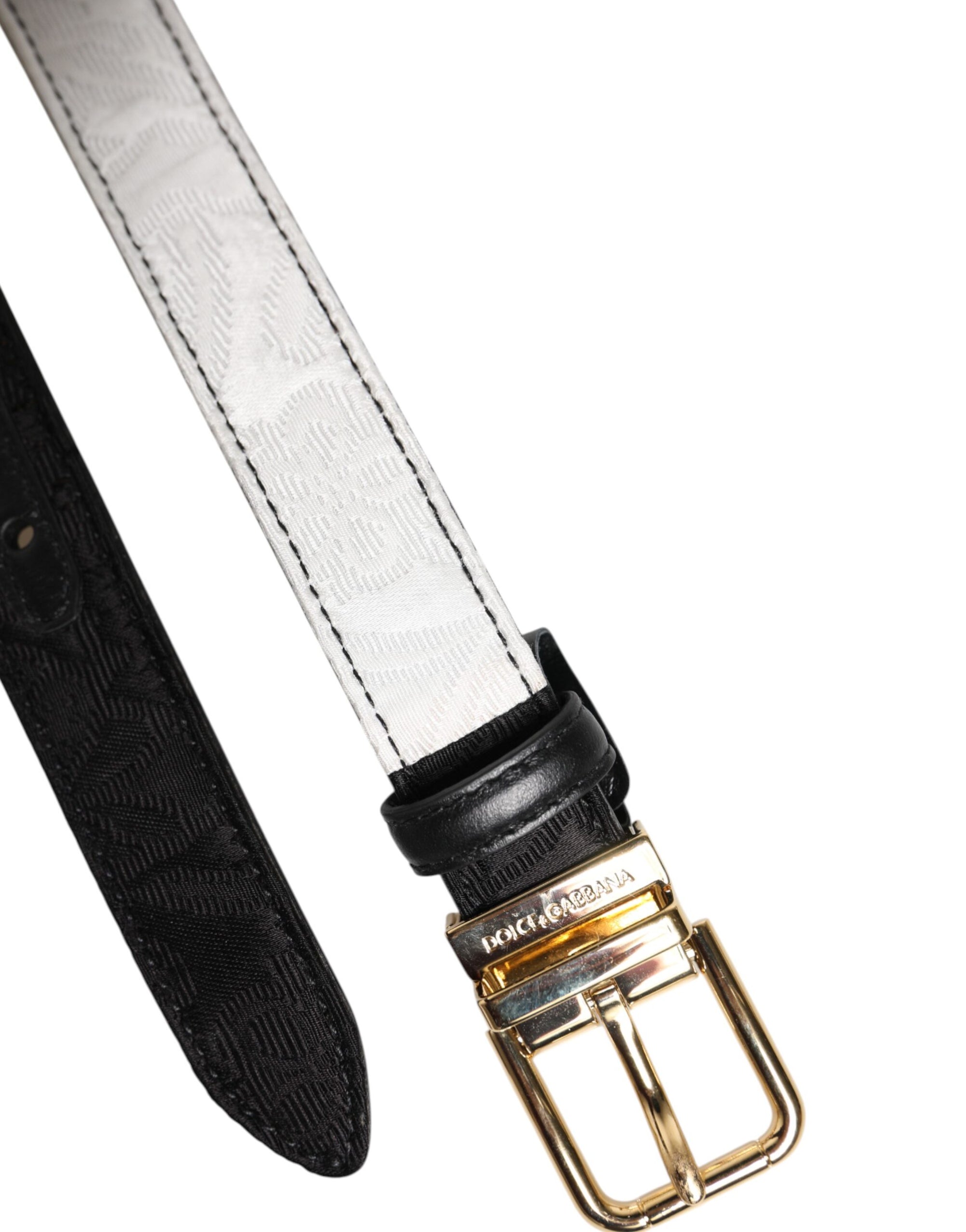 Dolce &amp; Gabbana Black White Patchwork Gold Metal Buckle Belt