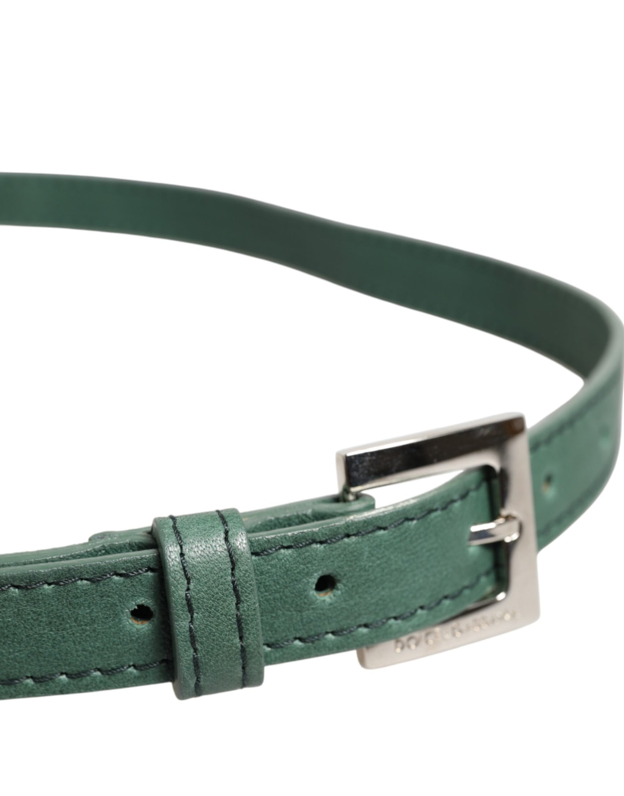 Ceinture Dolce &amp; Gabbana en cuir vert foncé avec boucle en métal argenté