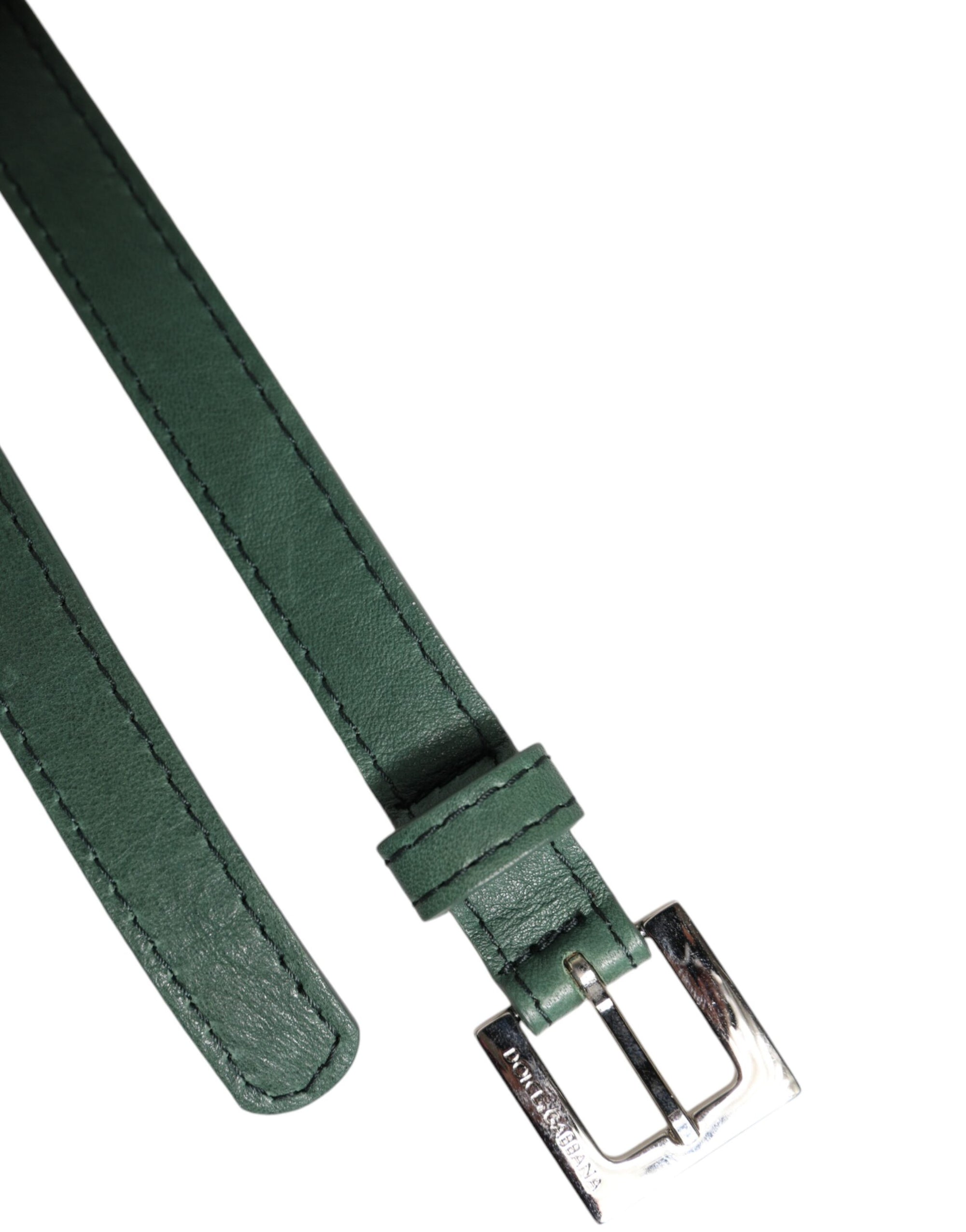 Ceinture Dolce &amp; Gabbana en cuir vert foncé avec boucle en métal argenté