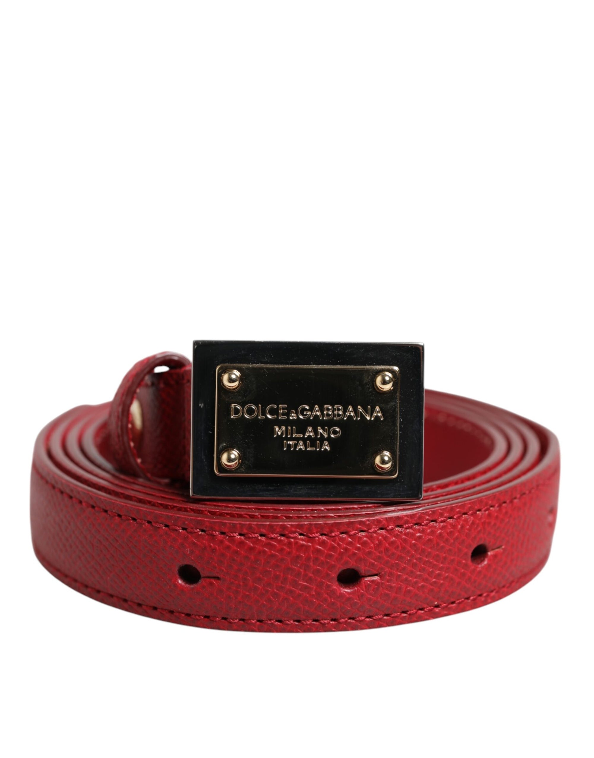 Ceinture en cuir rouge à boucle carrée en métal Dolce &amp; Gabbana