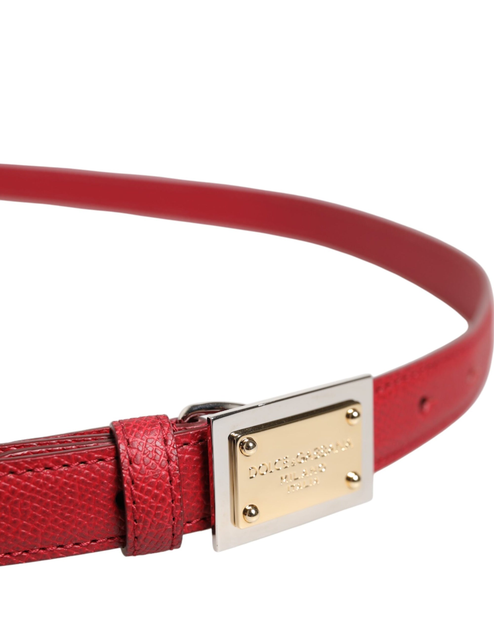 Ceinture en cuir rouge à boucle carrée en métal Dolce &amp; Gabbana