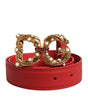 Ceinture Dolce &amp; Gabbana en cuir rouge avec boucle en métal doré DG Amore